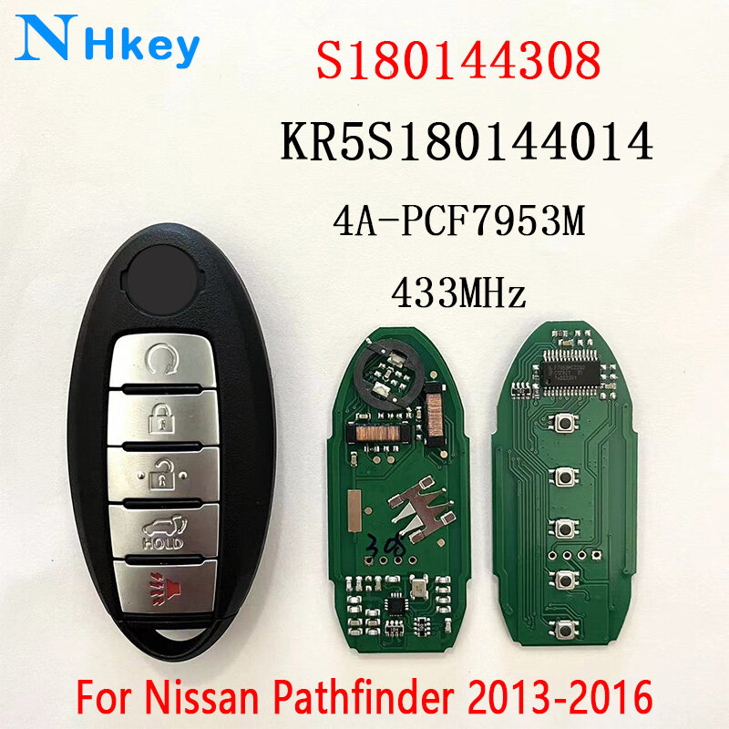 Llave remota inteligente para Nissan Murano Pathfinder, Chip Original 4A /PCF7953M, 433,92 MHz, S180144308, KR5S180144014, 2014-2019