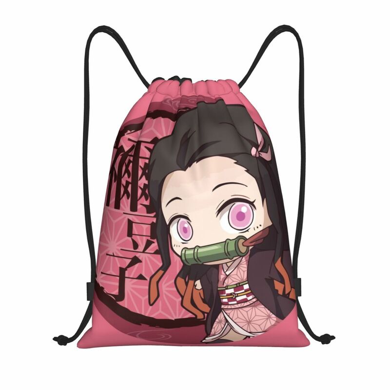Kimetsu No Yaiba Nezuko-mochila con cordón para hombre y mujer, bolsa deportiva para gimnasio, Demon Slayer, Anime, Manga, Sackpack de entrenamiento