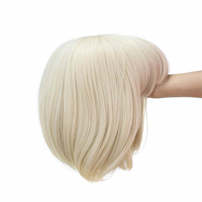 Parrucca corta da 10 pollici con frangia parrucca da festa quotidiana Cosplay colorata sintetica per donna con cappuccio per parrucca (platino Bl
