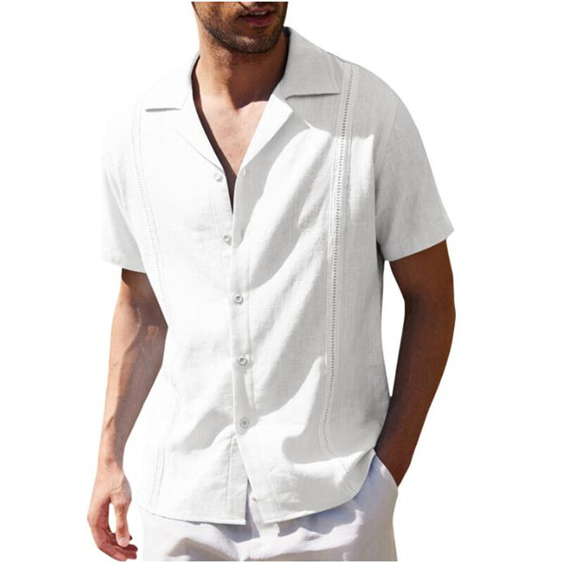 Camisas de botão de lapela manga curta masculina, tops soltos, monocromáticas, casuais, de negócios, verão, M-3XL