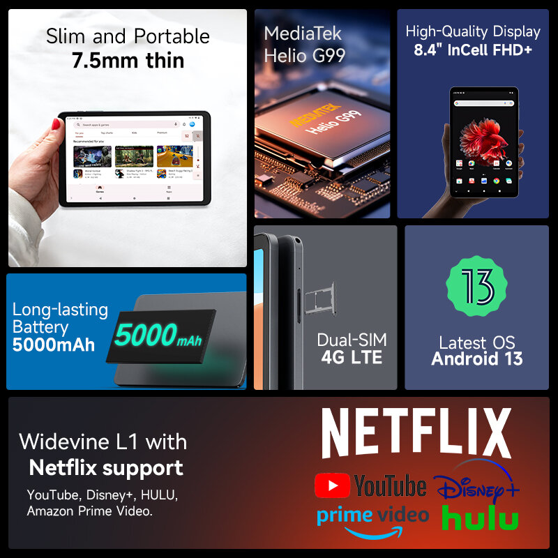 Alldocube iPlay50 미니 프로 태블릿, 넷플릭스 L1, 8.4 인치, 안드로이드 13, Helio G99, 8GB RAM, 128, 256GB ROM, 듀얼 SIM 카드