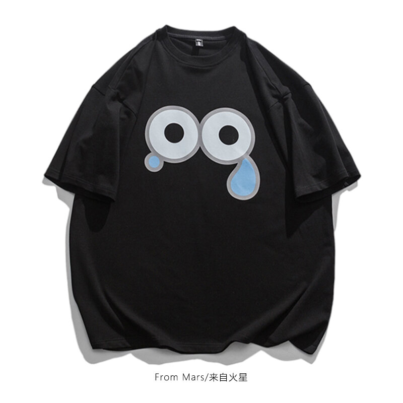 Japanese Funny Cartoon Graffiti Oversized T Shirt Expression Print Casual College Style Goth Y2k Tops Korean Vintage Clothes