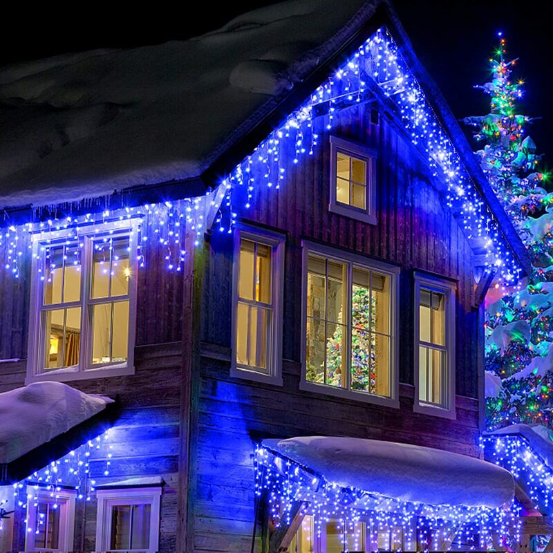 Led Icicle String Lights 4m Street Garland On The House 8 Modes Christmas Lights Outdoor For New Year Christmas Decoration