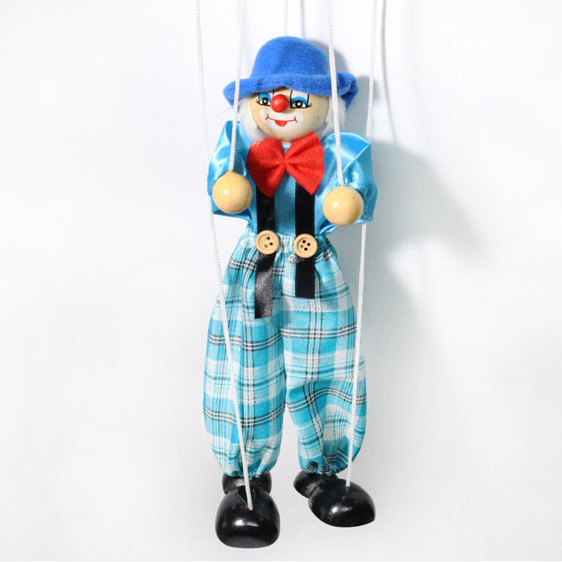 Mainan boneka tali tarik lucu, mainan kerajinan tangan boneka kayu, boneka aktivitas bersama, kerajinan tangan, tali tarik, badut, anak-anak
