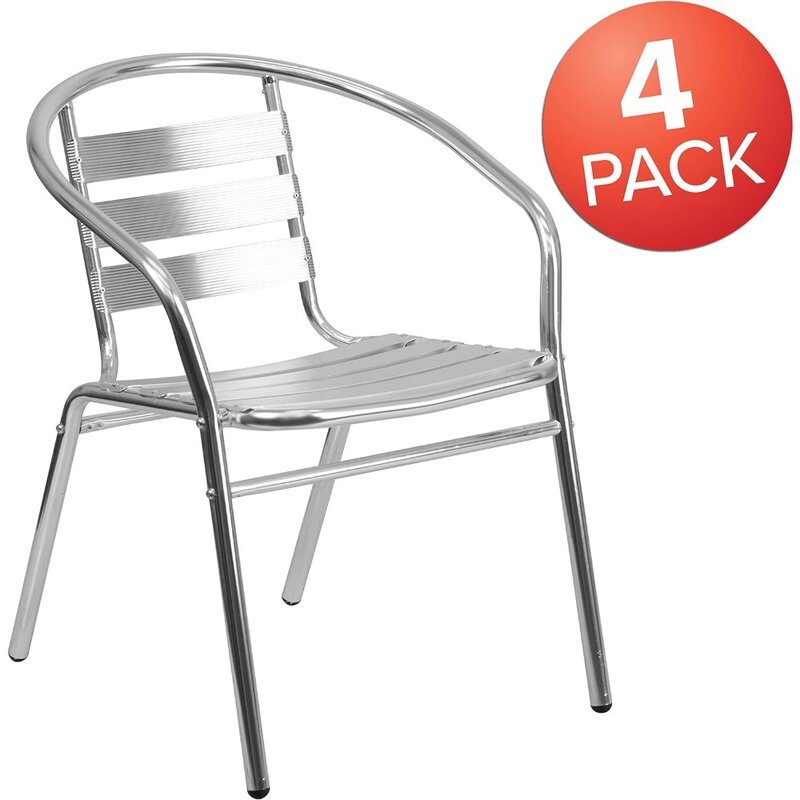 Lila-Silla de pila de aluminio para restaurante, sillón comercial con respaldo y brazos de Triple listón, para interior y exterior, paquete de 4