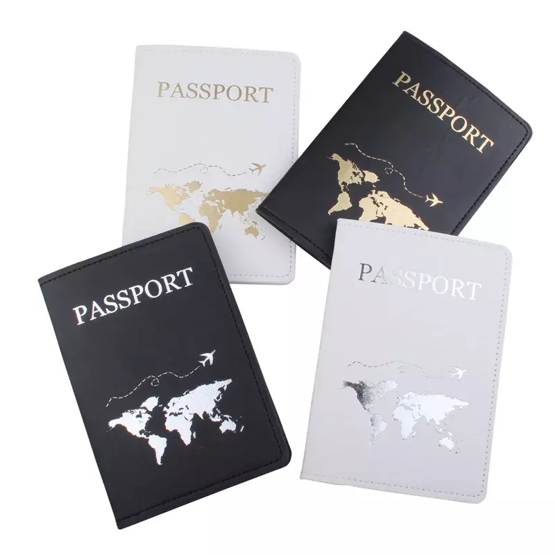 Sarung paspor kulit PU, 2 buah/set, kulit PU, penutup paspor, perjalanan, tanda nama, casing pelindung, pola, pemegang kartu paspor depan
