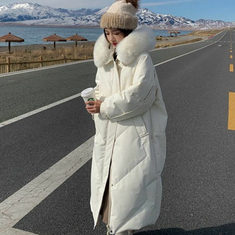 女性のミドル丈の冬のジャケット,だぶだぶ,韓国版,新しい毛皮の襟,厚く,暖かい