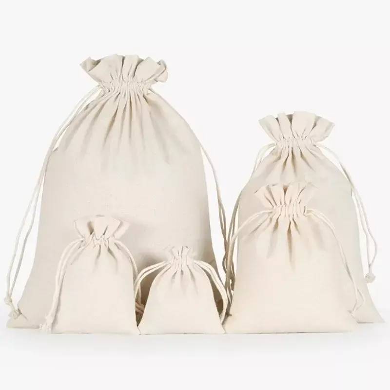 5 Sizes Cotton Linen Cloth Drawstring Bags Food Candy Tea Storage Bags Organizer Kitchen Jewelry Packing Pouch Wholesale