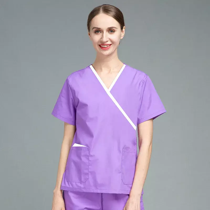 ชุดเครื่องแบบผู้หญิงชุดพยาบาลแขนสั้นชุดทำงานร้านเสริมสวยเสื้อสครับเข้ารูปใส่ได้ทั้งหญิงและชาย