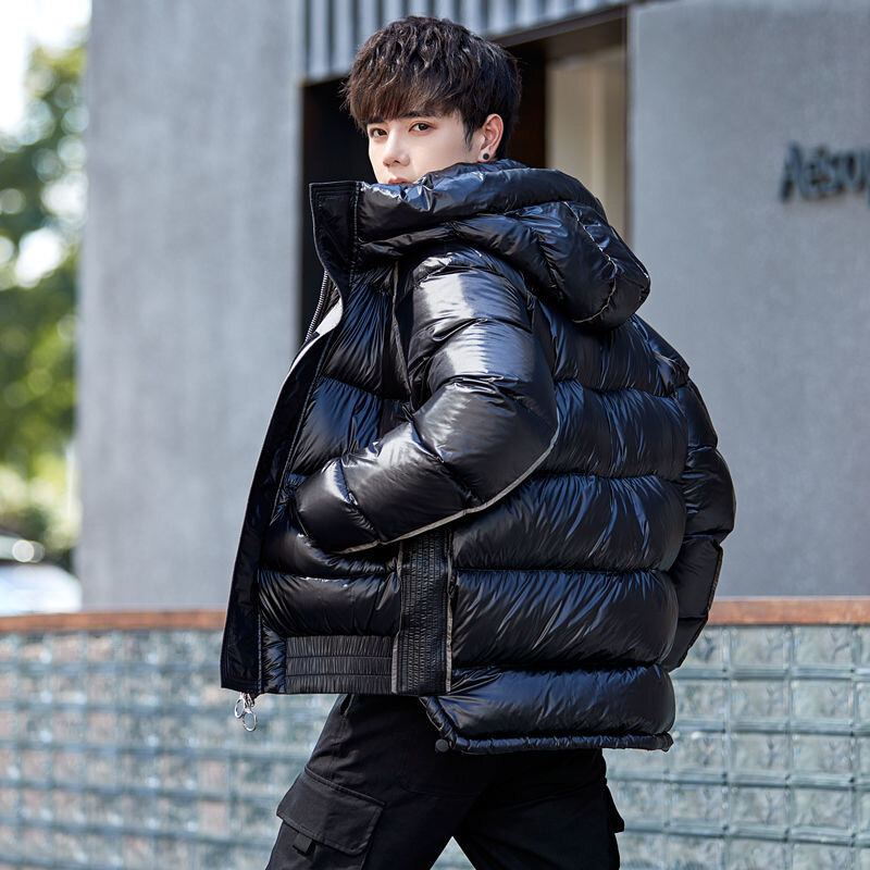 2024 남성 화이트 덕 다운 재킷, 짧은 두꺼운 따뜻한 아우터, 남성 솔리드 캐주얼 후드 코트, 겨울 패션, W05