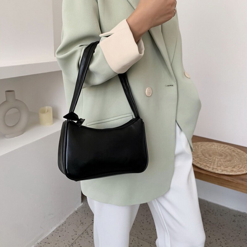 2023 Fashion Women New Shoulder Underarm Bags Casual Ladies Pure Color Small Purses Handbags Elegant PU Leather  Bags