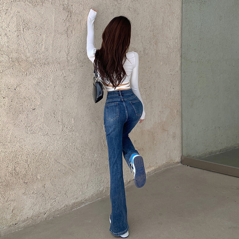 Chặt Y2k Quần Lửng Jeans Nữ 2022 Màu Xanh Mới Mùa Thu Trang Phục Nữ Quần Lưng Cao, Bộ Quần Áo Phong Cách Hàn Quốc Nữ quần Áo Yk2