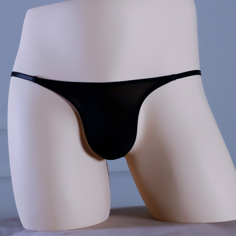 Celana dalam Thong mulus pria pinggang rendah tipis tembus pandang celana dalam Bulge celana dalam sutra es celana dalam tanpa jejak kantung penis pria Gay