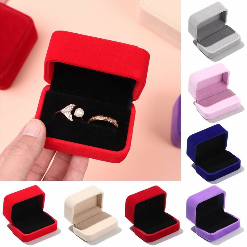 Boîte à bijoux en velours carré durable, boîte de rangement pour fiançailles et mariage, boîte d'affichage pour couple, boîte à double bague