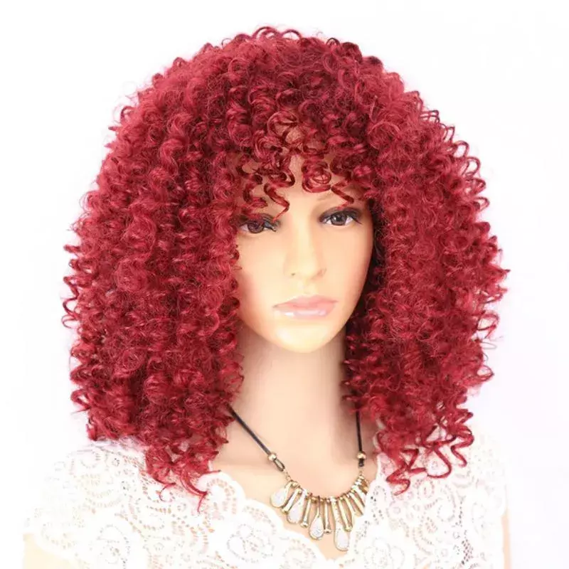 Pilih warna dan gaya wig keriting untuk wanita dengan wig rambut bayi Cosplay merah coklat hitam pirang merah Burgundy wig penuh
