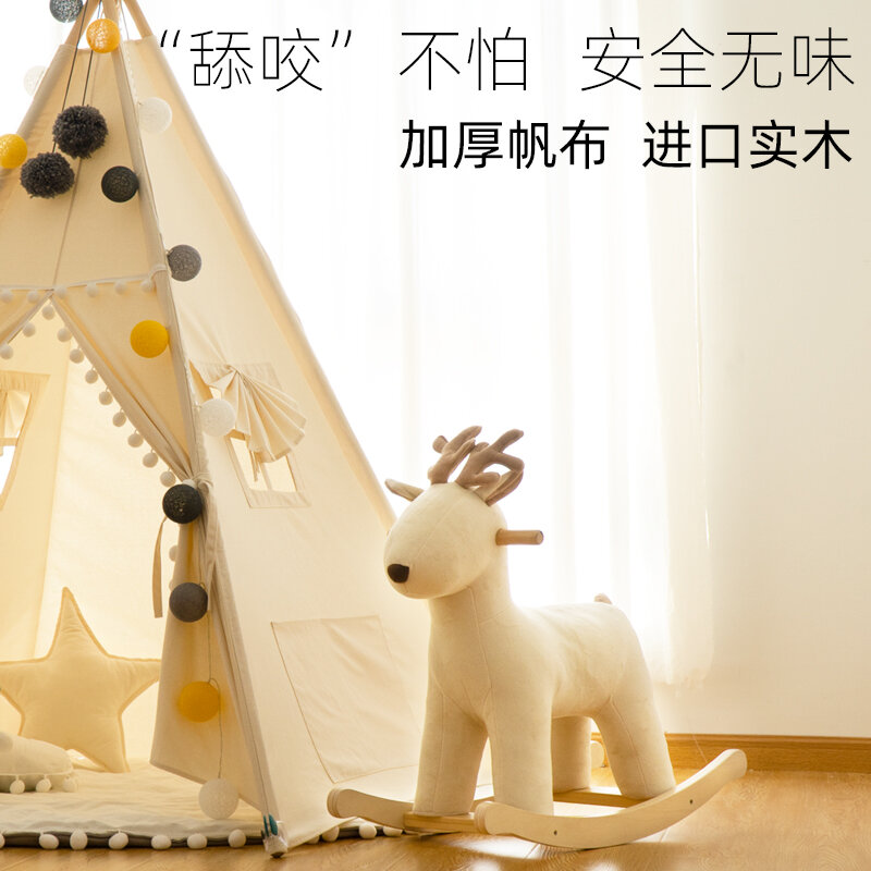 트로이 목마 북유럽 인 바람 사슴 어린이 흔들 의자, 아기 단단한 나무 장난감 엘크 크리스마스 선물