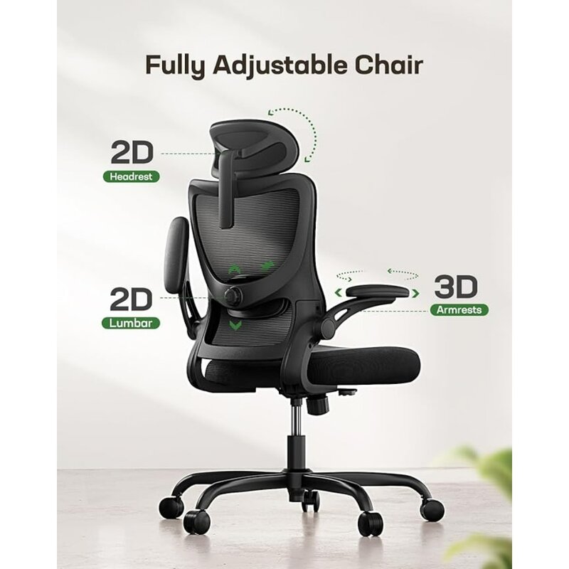 Cadeira ergonômica do computador do escritório, malha traseira alta, apoio lombar ajustável, cadeiras giratórias do trabalho do rolamento