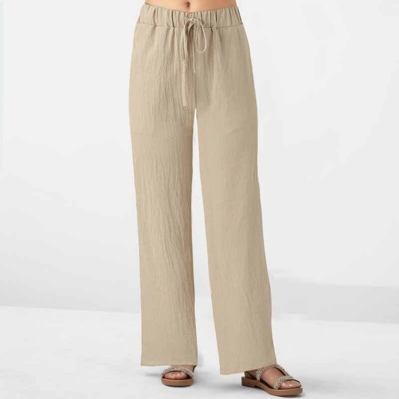 Брюки женские свободные с широкими штанинами, длинные штаны с карманами, из искусственного хлопка и льна, уличная одежда для отдыха, лето 2024