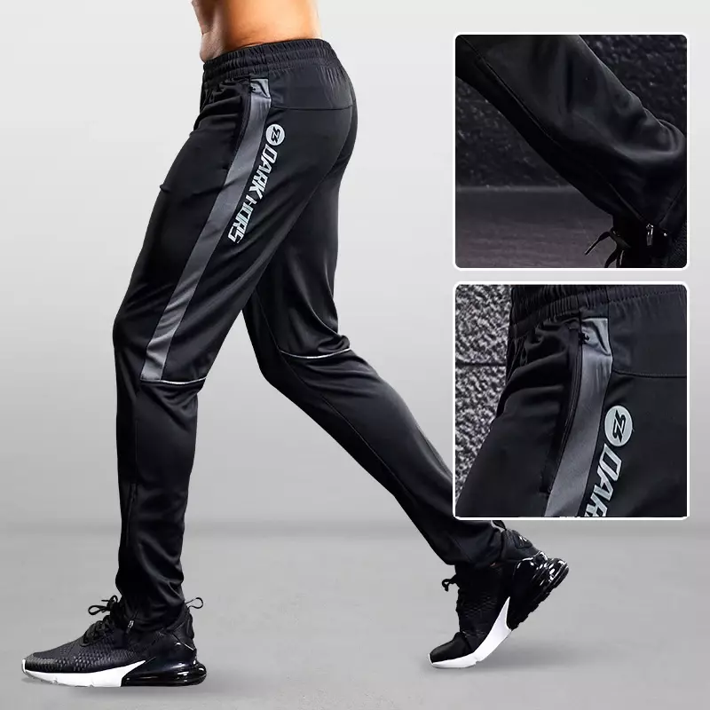 Pantalon de sport avec poches zippées pour homme, leggings de course, de football, d'entraînement, de jogging, de fitness, de survêtement
