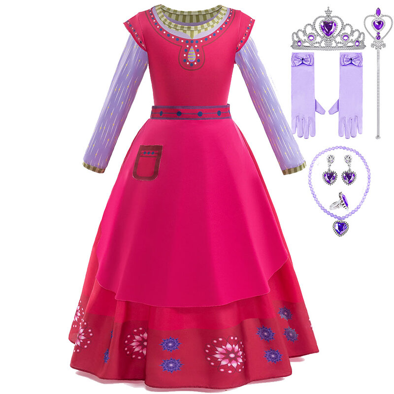 Ragazza Asha Purple Princess Dress Movie Star Wish Cosplay Princess Costumes accessori originali carnevale Easter Party Gown