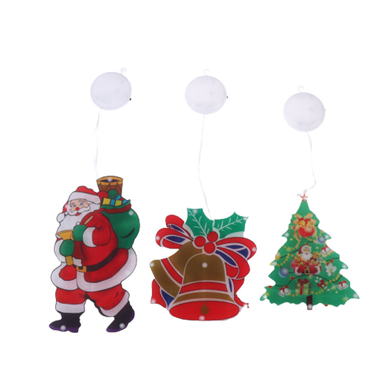 Lampu setrip LED dekorasi jendela Pohon Santa Claus, lampu hias jendela dengan mangkuk hisap Natal, dekorasi liburan, lampu manusia salju