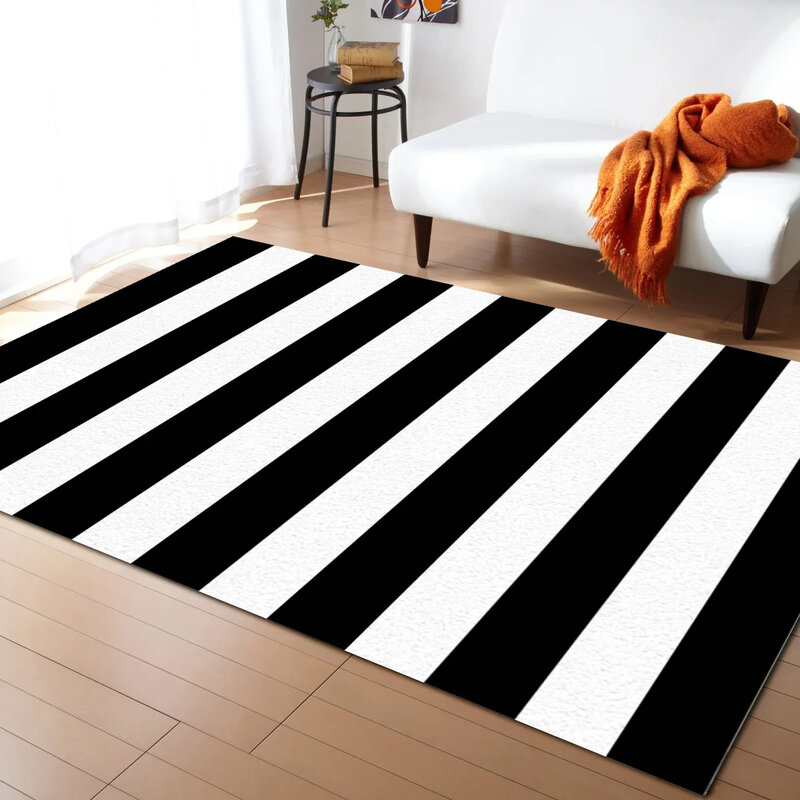 Simple Stripe Carpet Modern Geometric Stripes Area Rug for Entryway/Kitchen/Living Room Decor Doormat Farmhouse Indoor Floor Mat