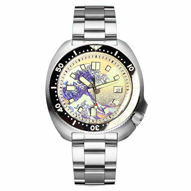 Kagawana-Luxo relógios mecânicos mergulhador, Luminous aço relógio de pulso, Bezel Anel, 4,1 Crown Sapphire, 30Bar impermeável, 120 cliques