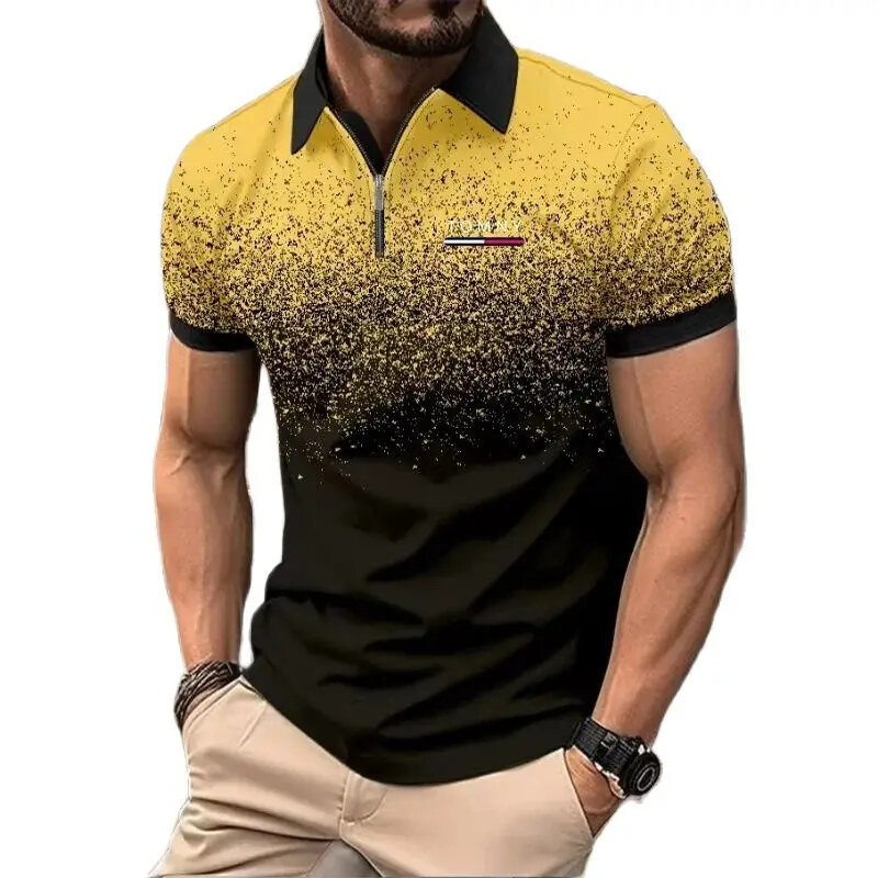 Новинка 2024, Высококачественная летняя рубашка-поло на молнии, мужская рубашка-поло с градиентом, модная спортивная дышащая футболка TOMNY