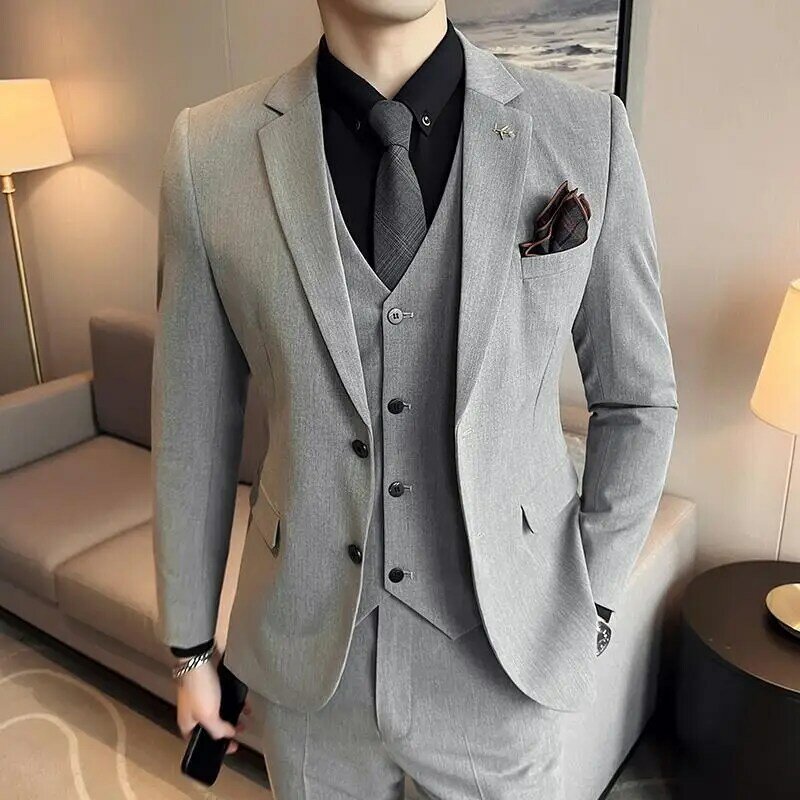 Terno masculino de dois botões, vestido de alta qualidade, casual tamanho grande, slim fit, terno de noivo gordo, terno moderno de três peças, 2-C1