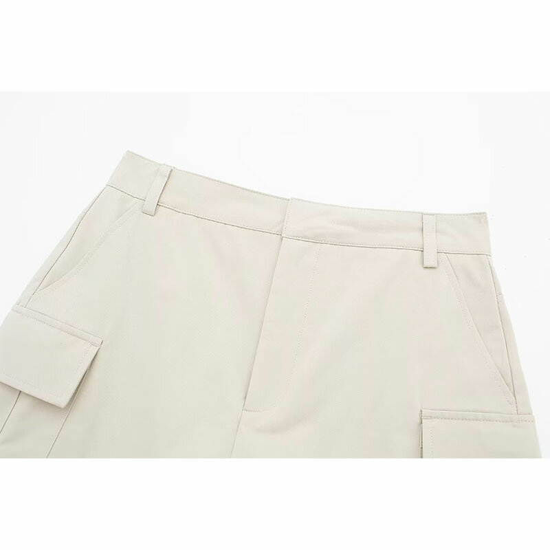 TRAF-سراويل قصيرة غير رسمية للنساء ، شورت جيب ، تنورات ضيقة ، مثيرة ، متعددة الاستخدامات ، أحادية اللون ، الربيع ، أزياء الصيف ، جديدة