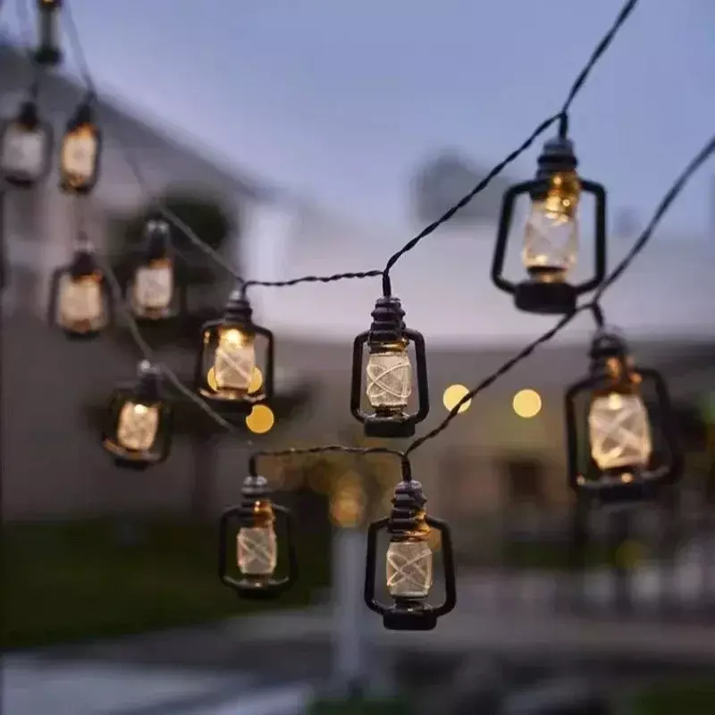 Solarny Retro nafta girlanda żarówkowa LED bajkowe oświetlenie Eid Mubarak Ramadan dekoracyjne lamki sznurkowe dekoracja świąteczna muzułmański Islam Party