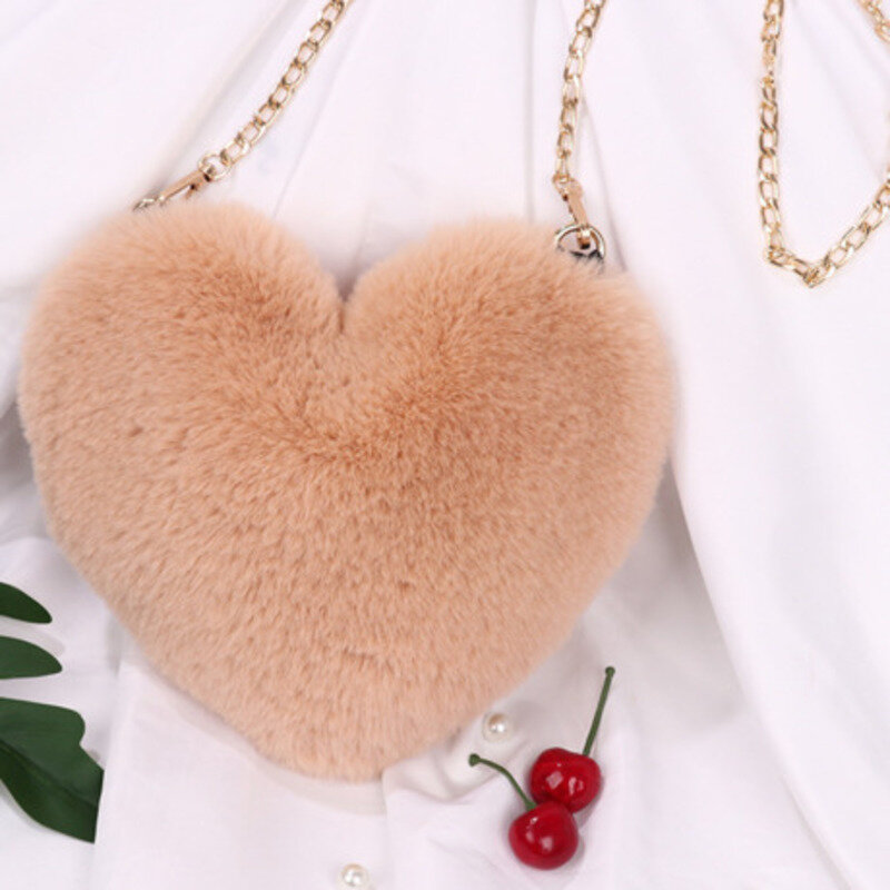 Mały pluszowy torba na ramię z łańcuchem brzoskwiniowy w kształcie serca torebka na co dzień miłosny dla kobiety wysokiej jakości wszechstronny Messenger Luxurycrossbody