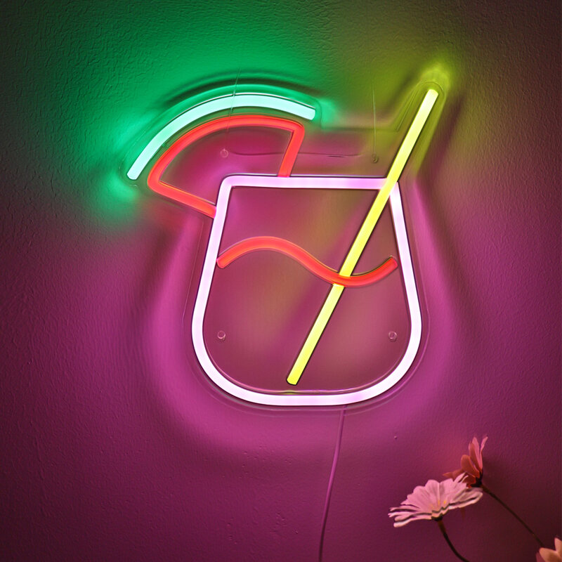 Watermelon Juice Glass LED Wall Neon Light, Art Sign for Party, Influencer, Sala de estar, Loja Decoração, 8.9 "x 9.17", 1Pc