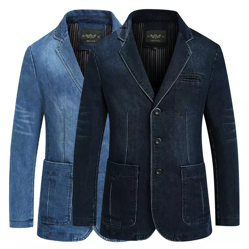 Blazer de mezclilla para hombre, de algodón Chaqueta de traje de gran tamaño, abrigo azul Vintage 4XL, chaqueta vaquera, A2G2182, nueva moda