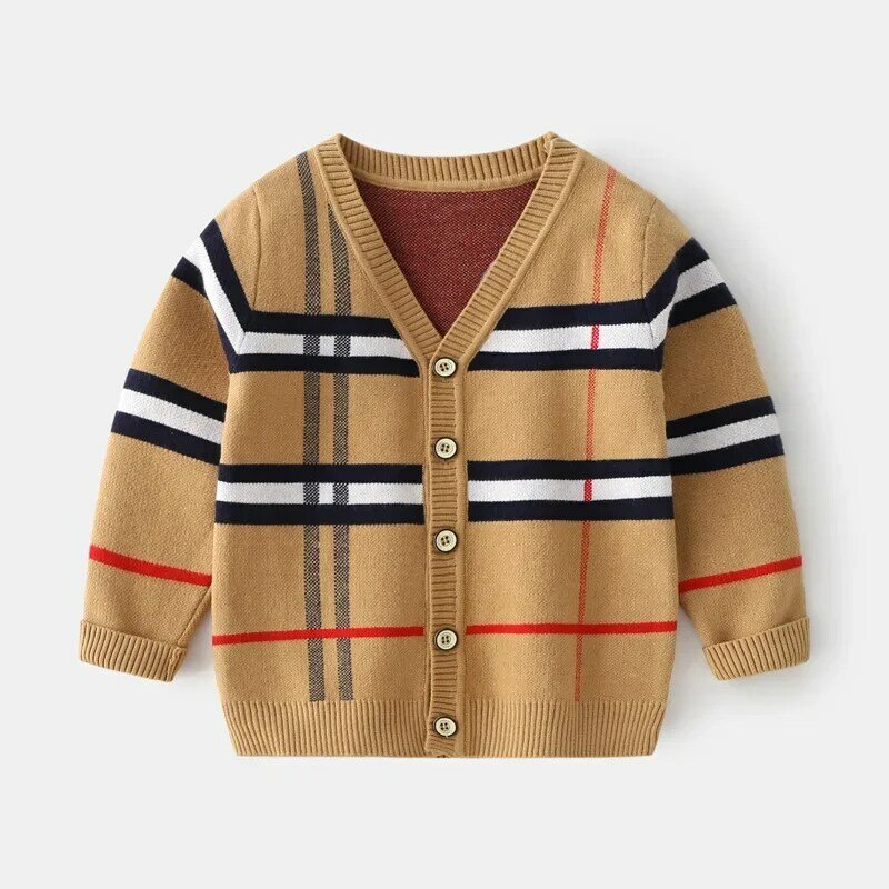 1-8T maluch Kid sweter chłopięcy wiosna zimowe ubrania ciepły sweter Top z długim rękawem Plaid sweter dziewczyna moda Gentleman dzianina
