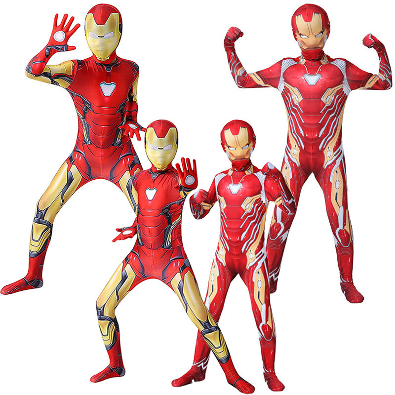 Marvel Iron Man kostum Cosplay anak, Bodysuit Jumpsuit The Avengers Superhero pesta karnaval Halloween, kostum Cosplay untuk anak-anak