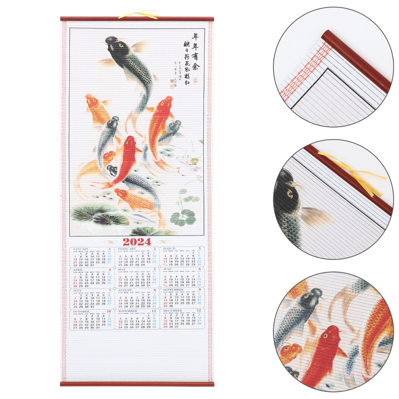 Tradicional chinês pergaminho pendurado calendário, o ano do dragão, imitação do escritório, bambu