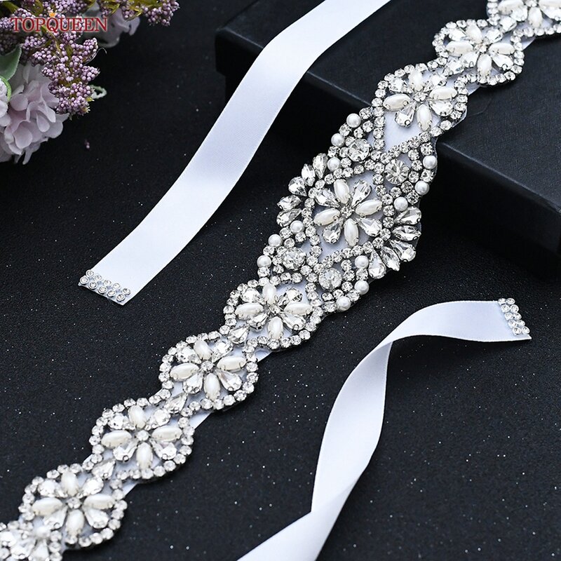 TOPQUEEN S161 Luxury Designer Belt Bride Dress Wedding Accessories Women Party Prom Evening Sash Gown Rhinestones Appliques