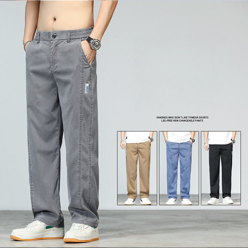 Spring and Summer 2024 Thin Elastic Casual Pants. Straight Pants for Teenagers, with Elastic Waist Design for Men, Sizes M-5XL.
