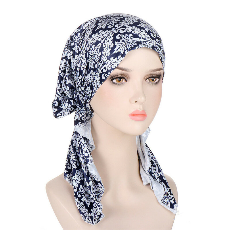 Women Pre-Tied Chemo Cap Muslim Inner Hijab Turban Print Hat Bonnet Hair Loss Wrap Headscarf Hijab Musulman Femme Foulard Beanie