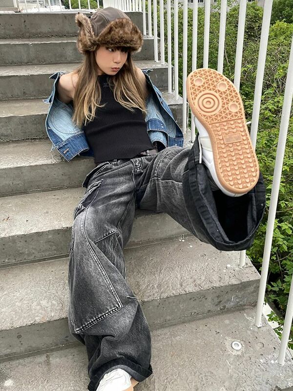 Amerikaanse High Street Hiphop Retro Distressed Werkkleding Jeans Voor Mannen En Vrouwen Lente Design Multi-Pocket Vloer Dweilbroek