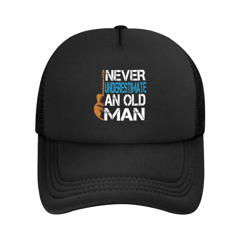 Never Underestimate topi bisbol pria tua dengan gitar, topi jaring topi matahari olahraga uniseks