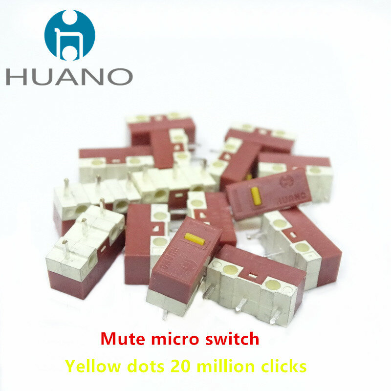 HUANO-Silent Micro Switch para Mouse de Computador, Mute Micro Switche, Branco, 10 Milhões, Amarelo, 20 Milhões de Click, Lifetime, Novo Produto, 10PCs
