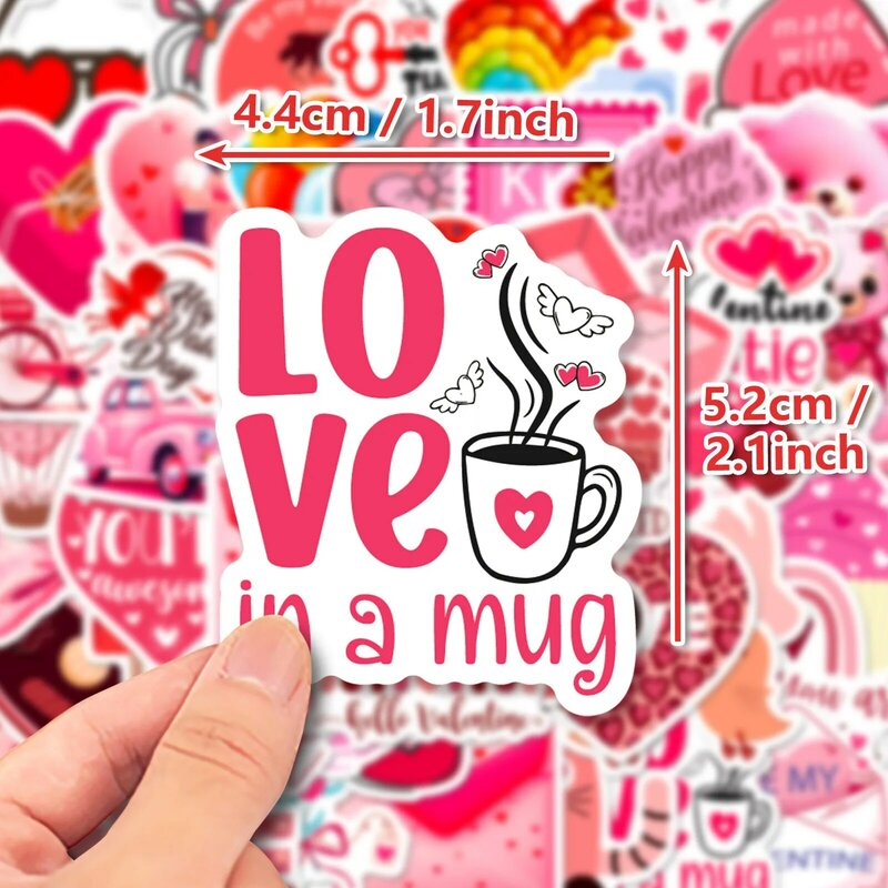 50pcs Pink Love Valentine Series Graffiti Stickers Suitable for Laptop Desktop Cup Decoration DIY Sticker Toy