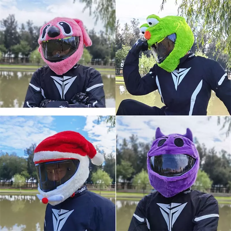 Capacete da motocicleta desenhos animados de pelúcia capacete capa protetora capacete rosto cheio capas para diversão ao ar livre personalizado capacetes natal
