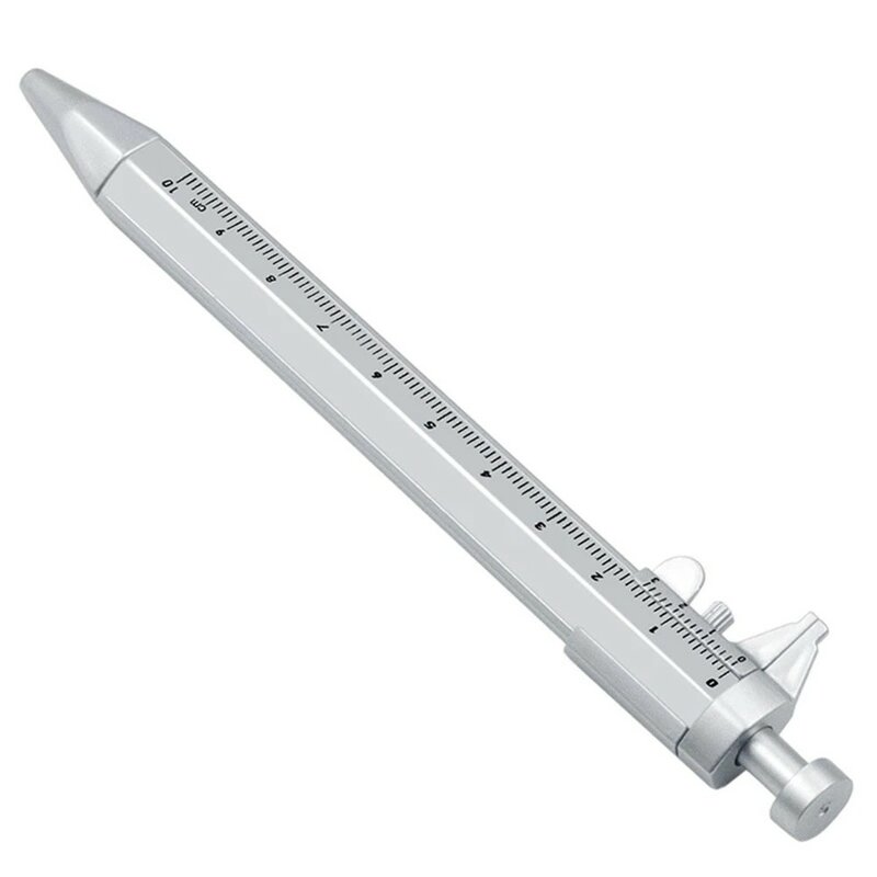 ABS 0-100mm Multifunctional 2 In 1 Vernier Caliper Marker Pen Measuring Pen Silver Stationery Ballpoint Pen Hand Gauging Tool