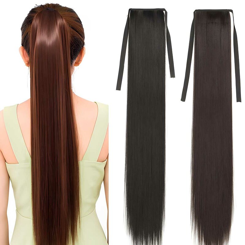 Włókno syntetyczne 55-85cm proste włosy z przedłużeniem w kucyk sztuczne peruki koński ogon peruki