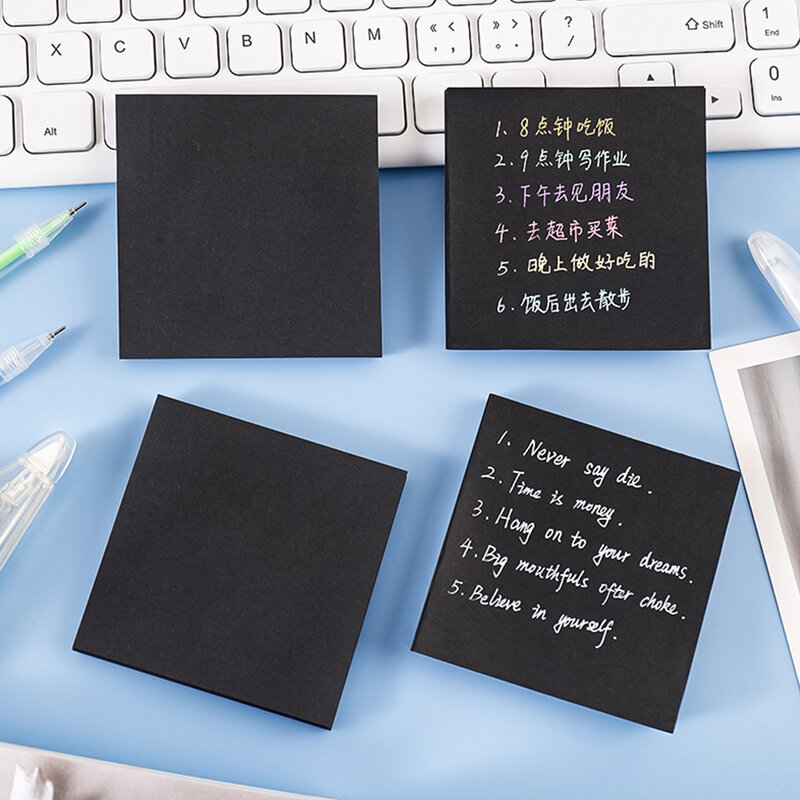 50 Blatt kreative schwarze einfache Haft notizen tragbare selbst klebende Notizen Pads einfache Post notizen für Büros chule 7.6*7,6 cm
