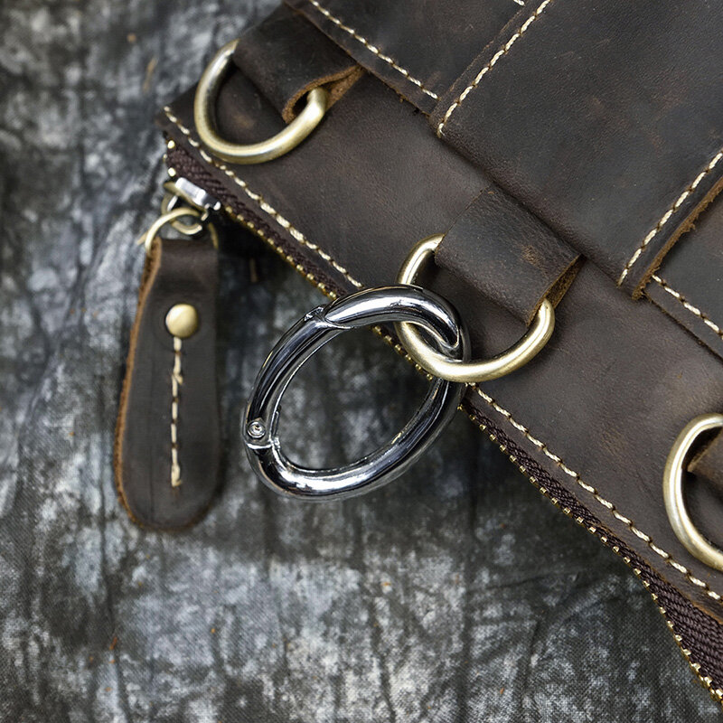 Men Vintage Genuine Leather Waist Pack Shoulder Strap Belt Bag Small Crazy Horse Leather Crossbody bag Belt Phone Pouch