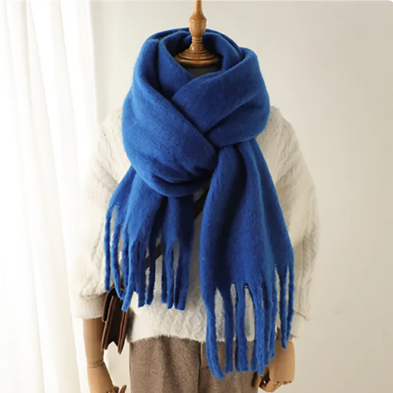 Luxury Cashmere Scarf Classic Tassels Fluffy Scarf Solid Color Soft Shawl Thickened Warm Large Scarves Versatile Shawl Women